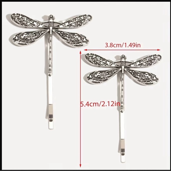 Silver Dragonfly Bobby Pins - Picture 4 of 4